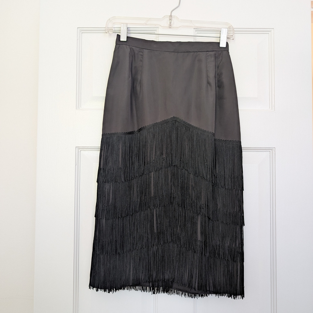 Vintage Elegant Black Fringe Skirt